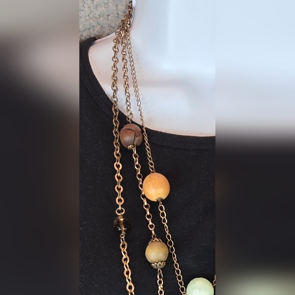 Retro Womens Antique Gold Look, Wood, Goldstone , Aventurine Bead 3 Strands - Picture 6 of 9